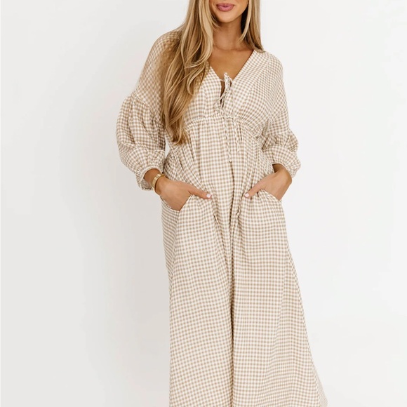 Worth Collective Dresses & Skirts - Gingham Maxi Dress in Beige Check